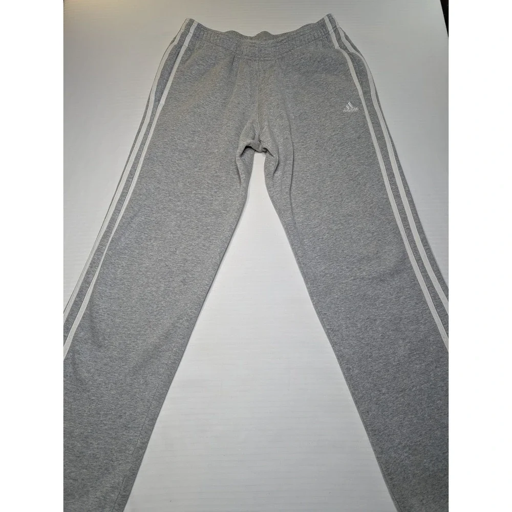 Adidas Men M 3-Stripe Fleece‎ Track Pants Grey Sweatpants Ankle Zip Medium